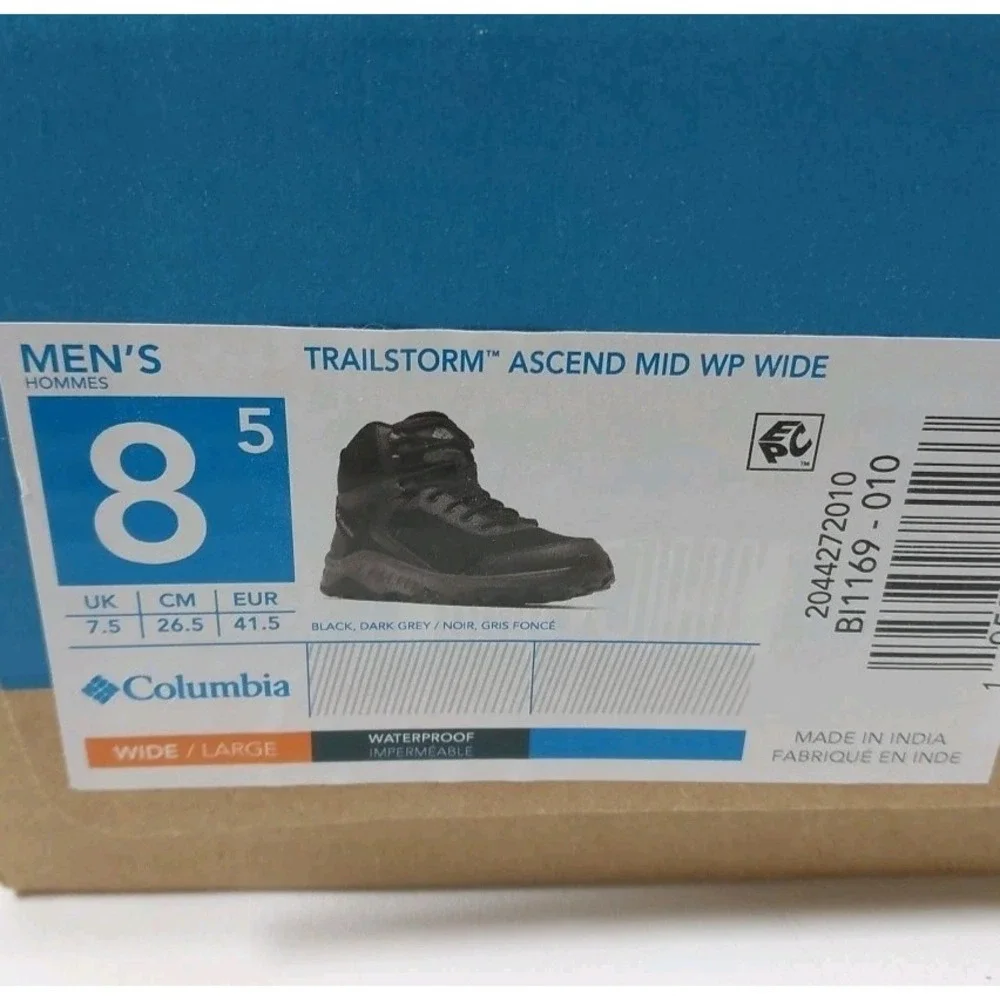 Columbia Trailstorm Ascend Mid Wide Hiking Boots Men's Size 8.5 Black